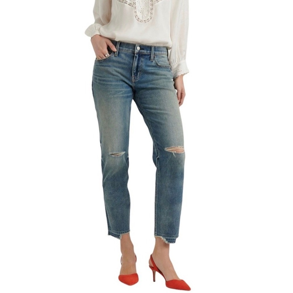 Lucky Brand Jeans 4 27 Sienna Mid Rise Boyfriend Distressed Ripped Step Hem Fray